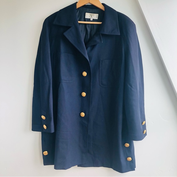 Valentino Jackets & Blazers - VTG Valentino Miss V Long Blazer 8 42 Navy Gold Button Lined jacket